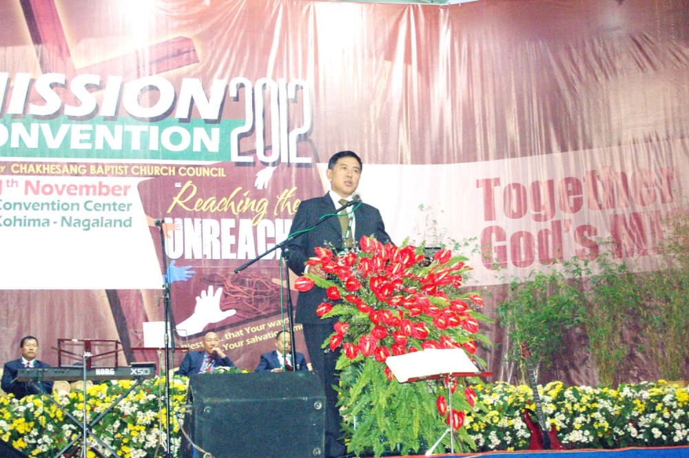 Rev. Bonny Resu speaking during the first service of the CBCC Mission Convention 2012.